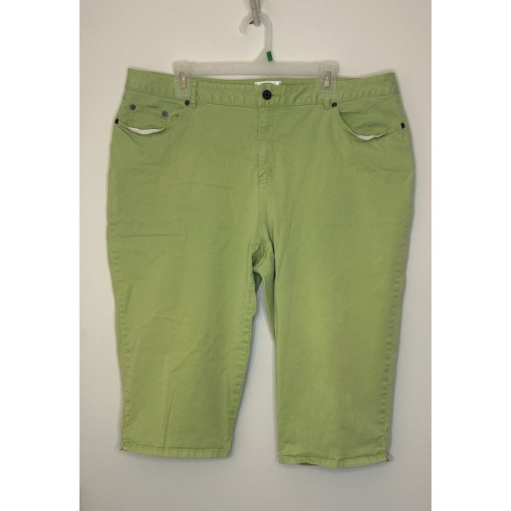 TALBOTS Woman Petites Green Solid Capris Pants Stretch Pockets Womens 18W